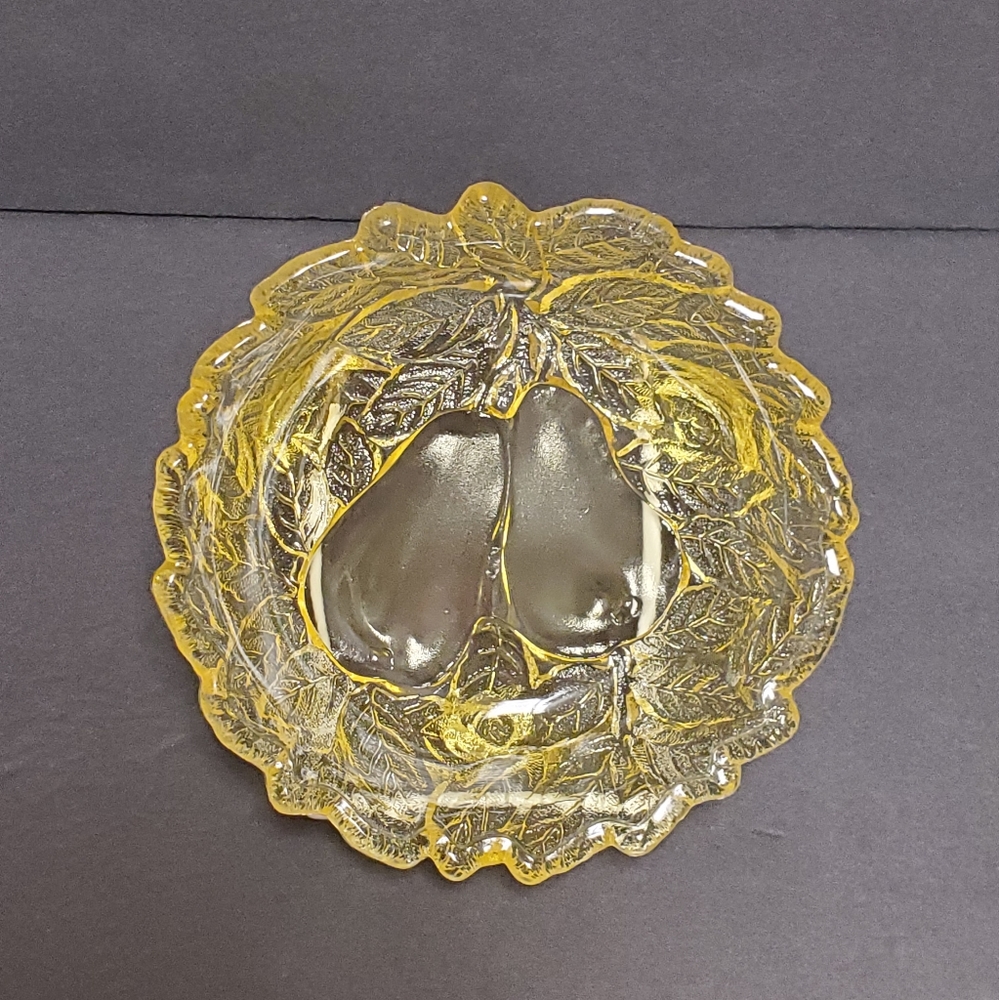 Vintage Yellow Tiara Glass Pear Bowl